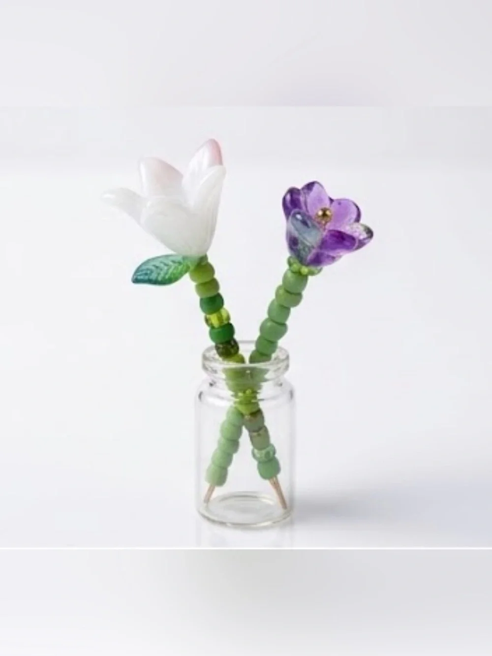 Miniature Handmade Beaded Flower Bouquets with Glass Vases- Set of 4